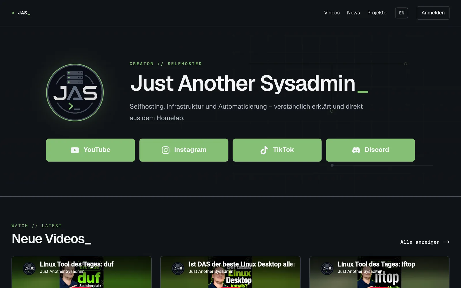 Just Another Sysadmin website screenshot